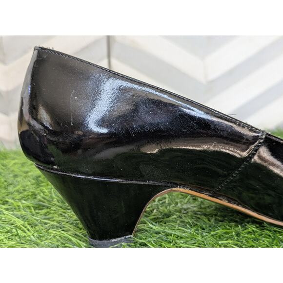 RARE VINTAGE CUSTOM MADE BALENCIAGA Black Kitten Heels W/Burgundy Bow Size 7.5-8 - Picture 12 of 16